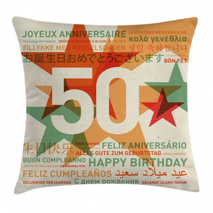 Languages Celebration 50th Happy Birthday Art Printed Cushion Cover