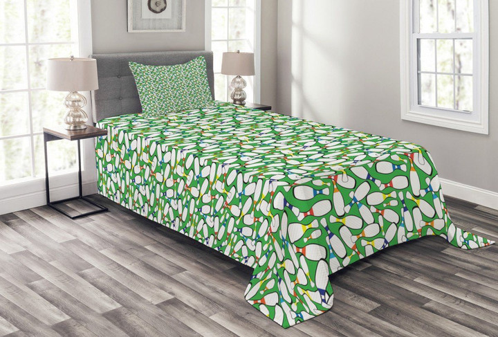 Colorful Pins On Green 3D Printed Bedspread Set