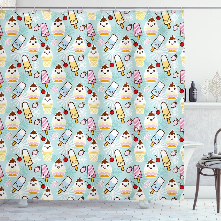 Cupcake Faces Printed Shower Curtain Home Decor