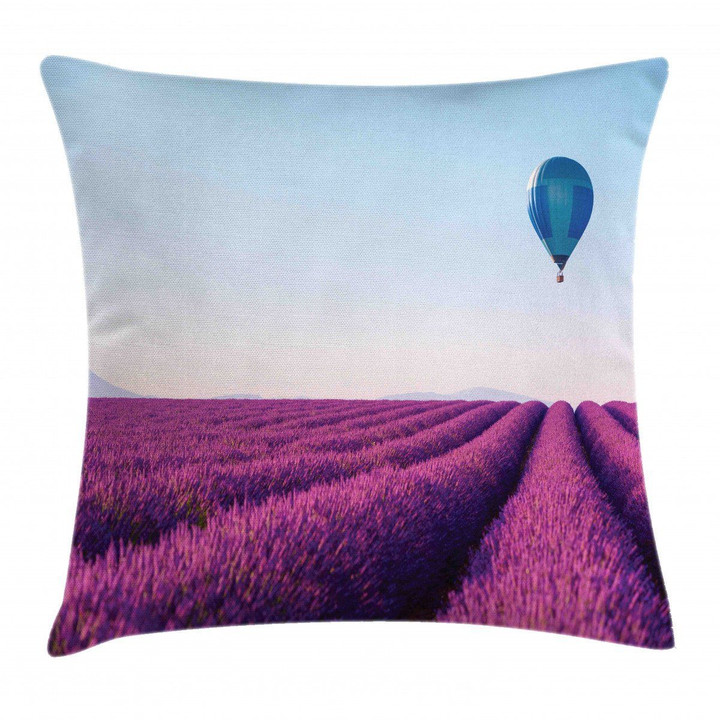 Lavender Field Balloon Art Printed Cushion Cover