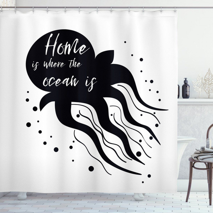Jellyfish Silhouette Home Is Where The Ocean Is Shower Curtain Home Decor