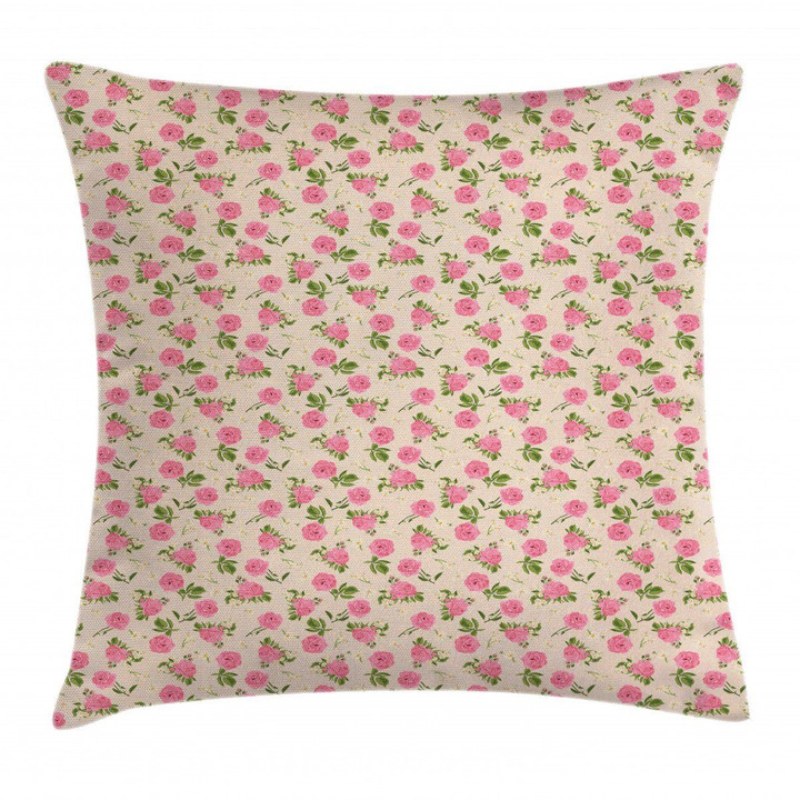 English Garden On Beige Art Pattern Printed Cushion Cover