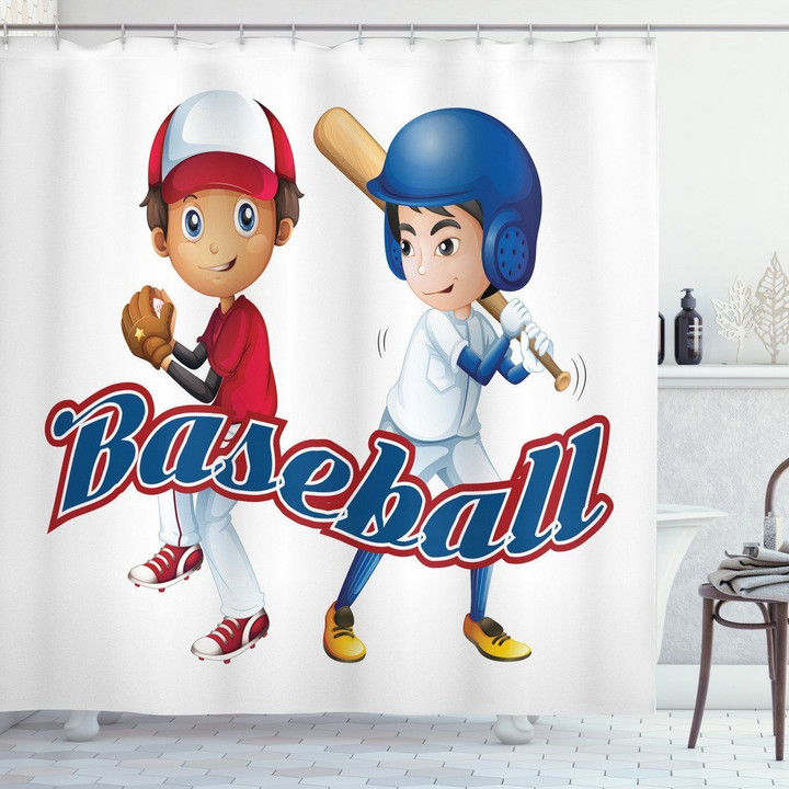 Baseball Pitching Posed Cartoon Shower Curtain Home Decor