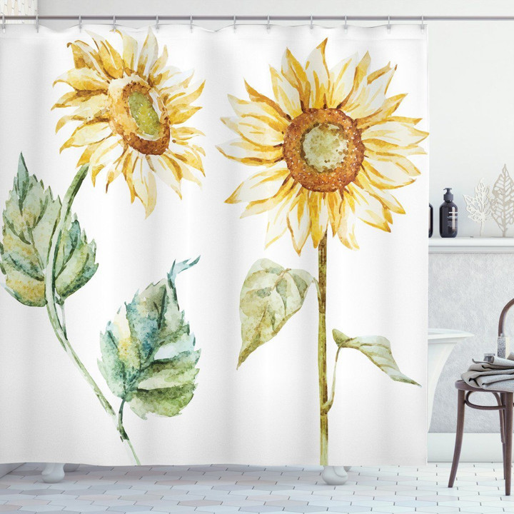 Alluring Sunflowers Branch Pattern Shower Curtain Home Decor