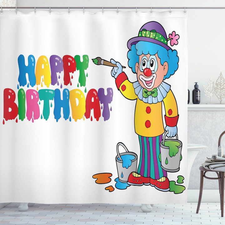 Birthday Party Clown Ink Painting Shower Curtain Home Decor