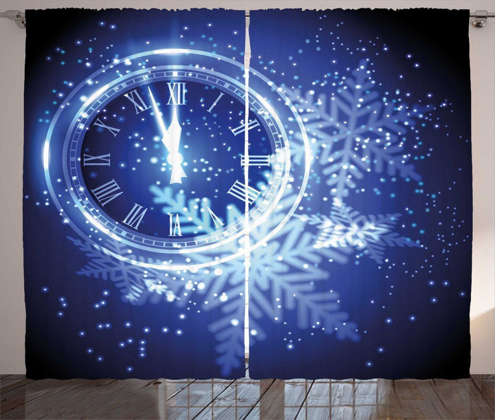 Snowflakes And Time Clock Pattern Window Curtain Home Decor