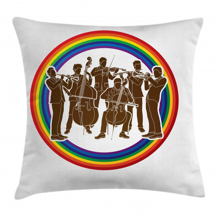 Musicians In Rainbow Circle Art Pattern Printed Cushion Cover