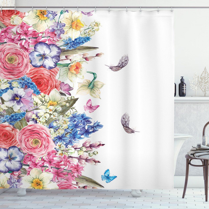 Vivid Floral Nature Butterfly 3d Printed Shower Curtain Bathroom Decor