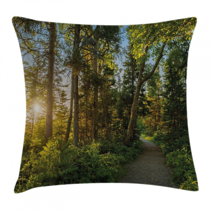 National Park Trees Path Pattern Printed Cushion Cover