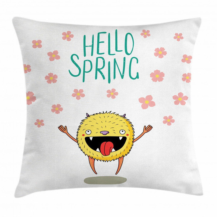 Hello Spring Monster White Background Pattern Cushion Cover