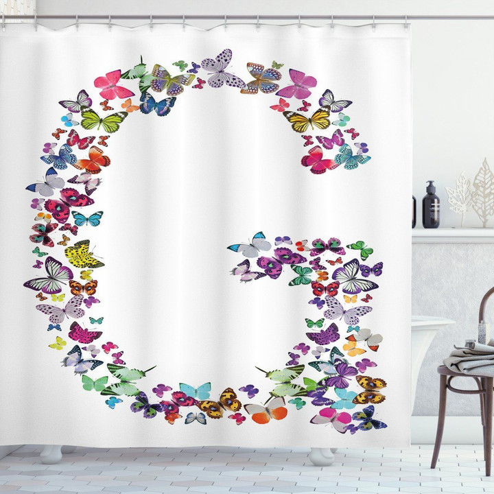 Exotic Butterflies Letter G Shaped Printed Shower Curtain Bathroom Decor