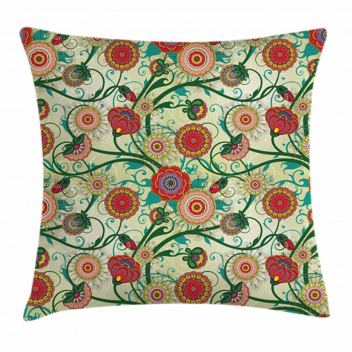 Oriental Inspirations Flowers Pattern Printed Cushion Cover
