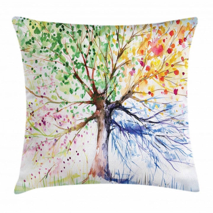 Four Seasons Colorful Tree Art Printed Cushion Cover