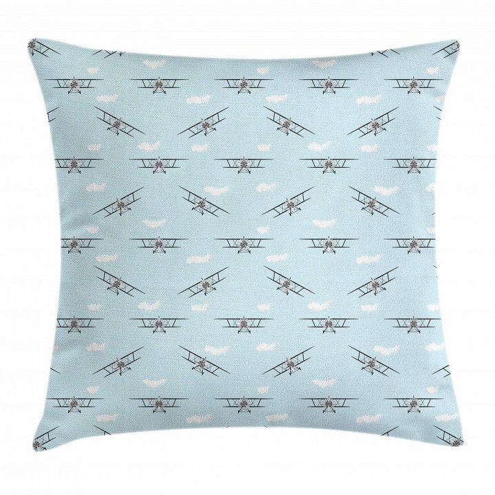 Old Aircraft Biplanes Pattern Art Printed Cushion Cover