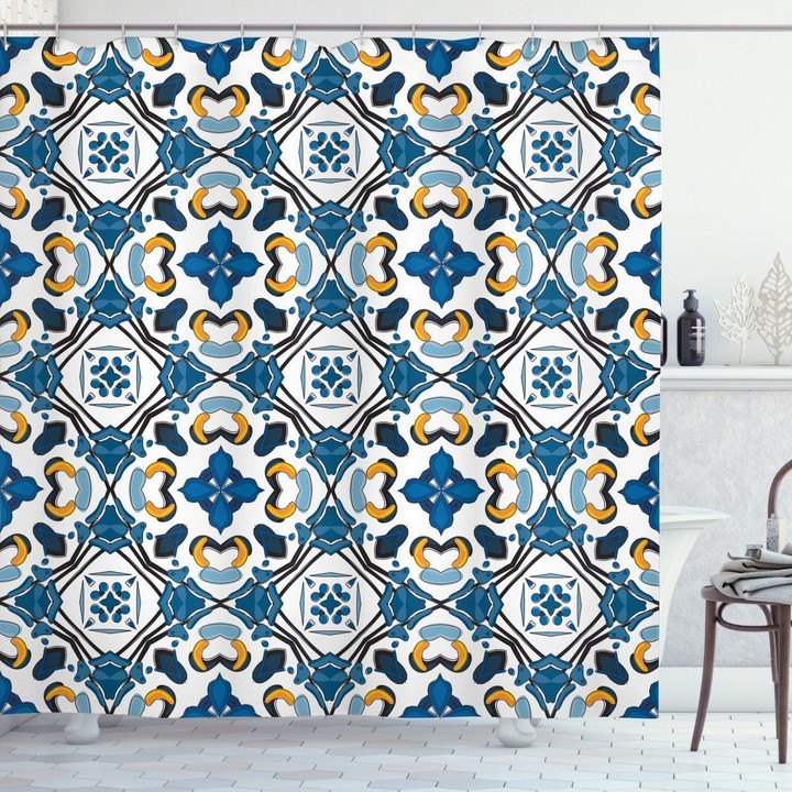 Portuguese Tilework Blue Pattern Shower Curtain Home Decor