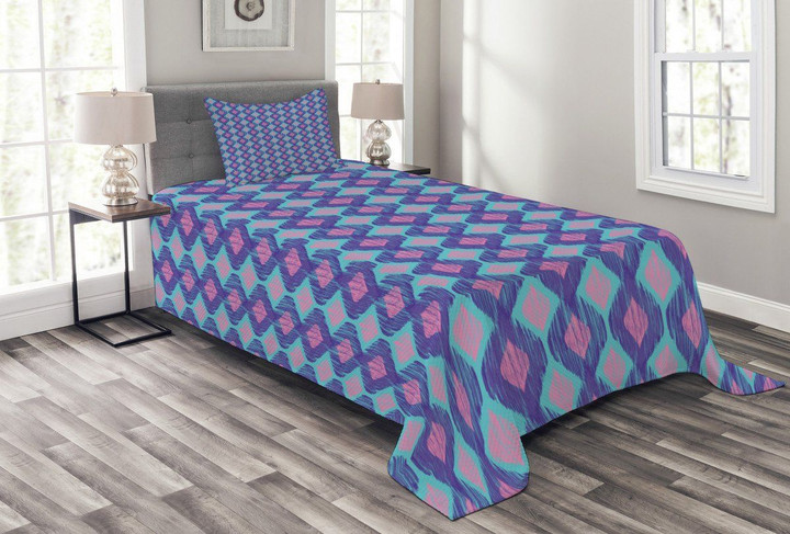 Tribal Abstract Ogee Shapes 3D Printed Bedspread Set