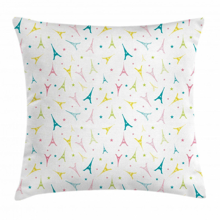 Colorful Eiffel Towers Stars Pattern Printed Cushion Cover