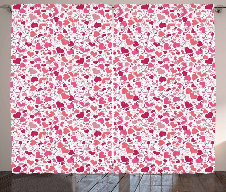 Pinkish Curls Soft Hearts Pattern Window Curtain Home Decor