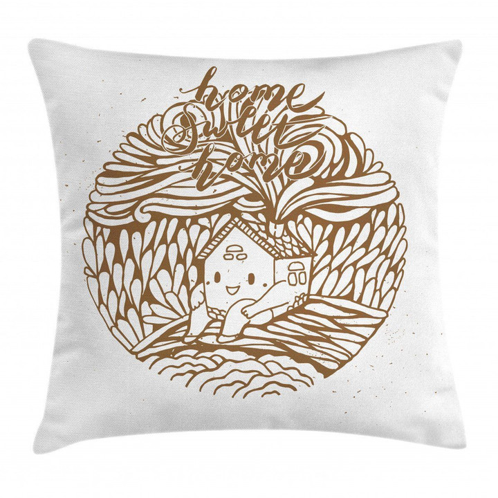 Monochrome House Home Sweet Home Art Pattern Printed Cushion Cover