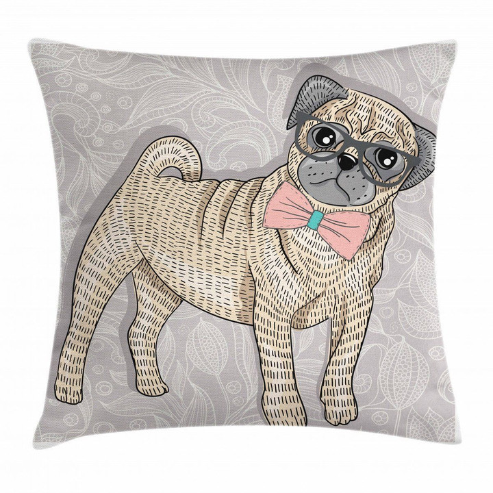 Hipster Dog Nerdy Glasses Pattern Printed Cushion Cover
