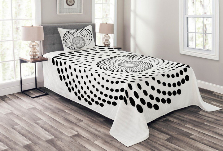 Spiral Monochrome Black 3D Printed Bedspread Set