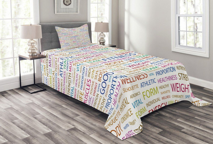 Psychical Activity Word 3D Printed Bedspread Set