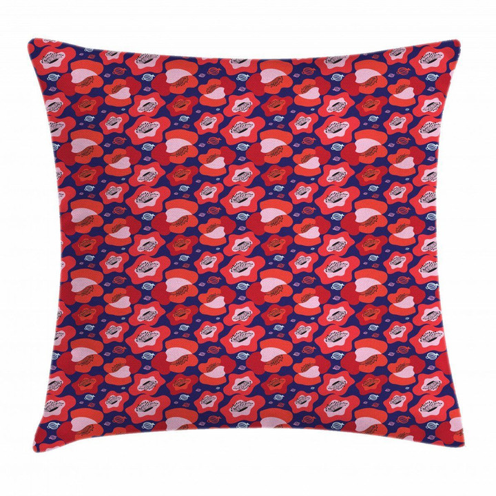 Blossoming Abstract Petals Red And Dark Blue Art Pattern Printed Cushion Cover