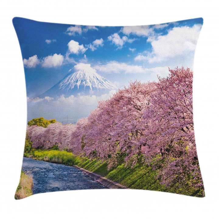 View Of River And Clear Sky Pattern Printed Cushion Cover