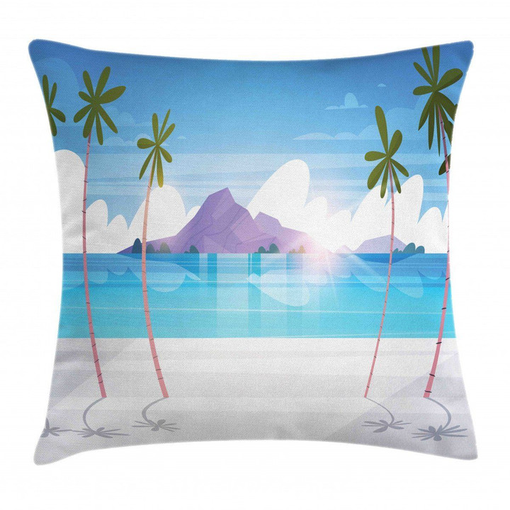 Summer Seaside With Palms Pattern Printed Cushion Cover