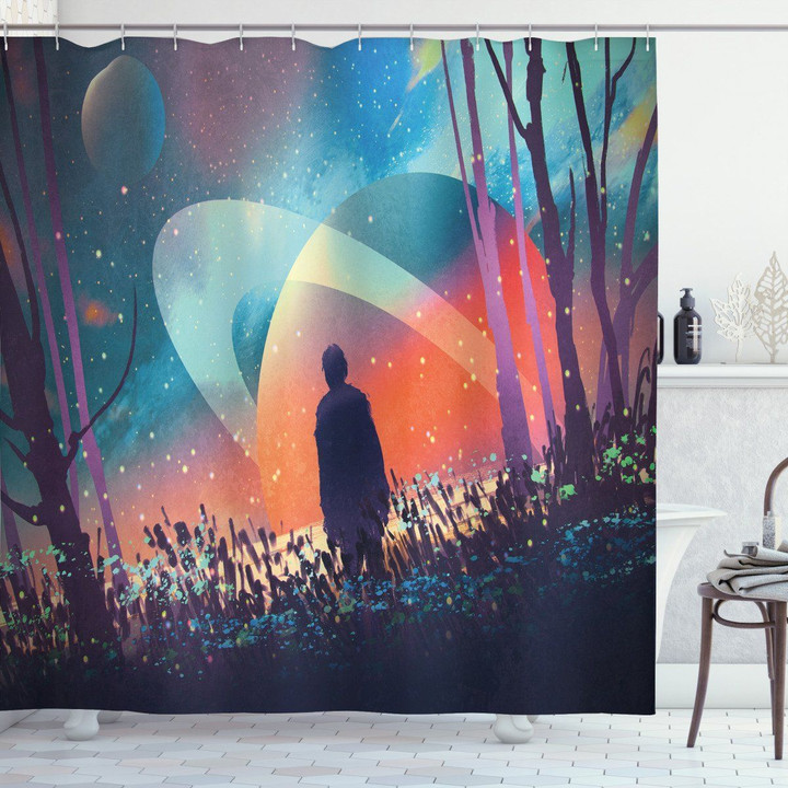 Galaxy Planets Cosmos Pattern Shower Curtain Home Decor