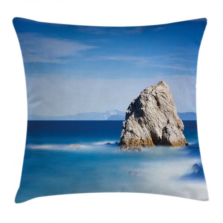 Rock In Ocean Serenity Printed Cushion Cover Home Decor