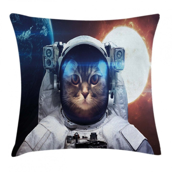 Kitty In Galaxy Dust Cat Astronaut Art Printed Cushion Cover