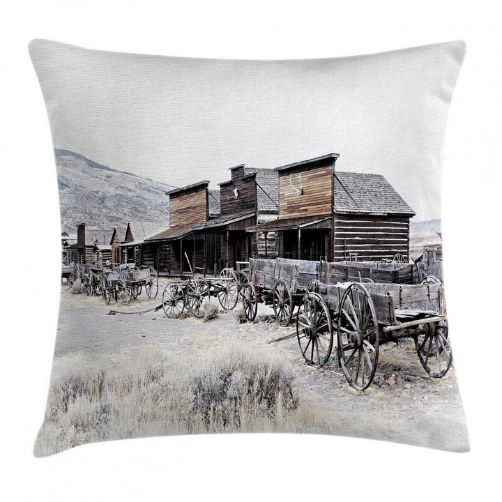 Old Wooden 20s Town Pattern Printed Cushion Cover
