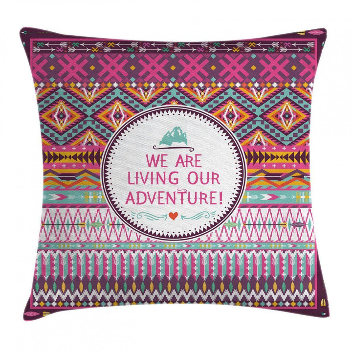 Striped Geometric We Are Living Our Adventure Art Printed Cushion Cover