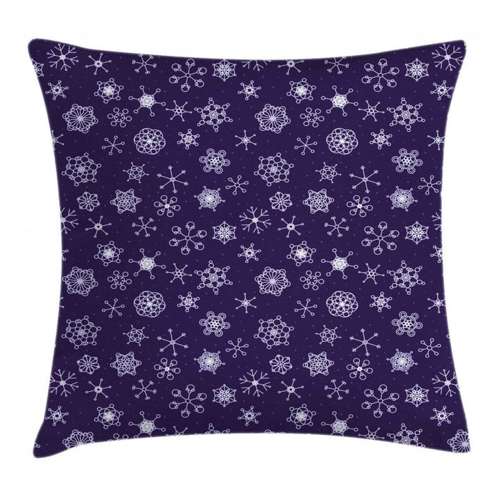 Purple Monochrome Motifs Snowflake Art Pattern Printed Cushion Cover