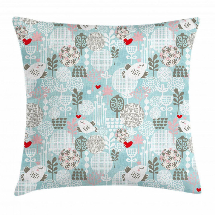 Valentines Birds Blue And Grey Art Pattern Printed Cushion Cover