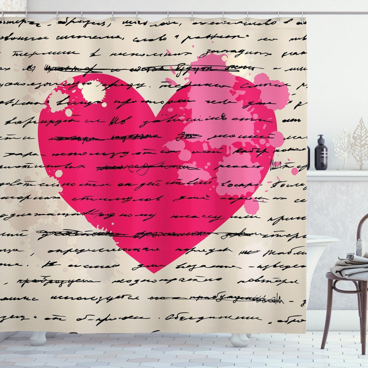 Love Letter Words Handwriting Heart 3d Printed Shower Curtain Bathroom Decor