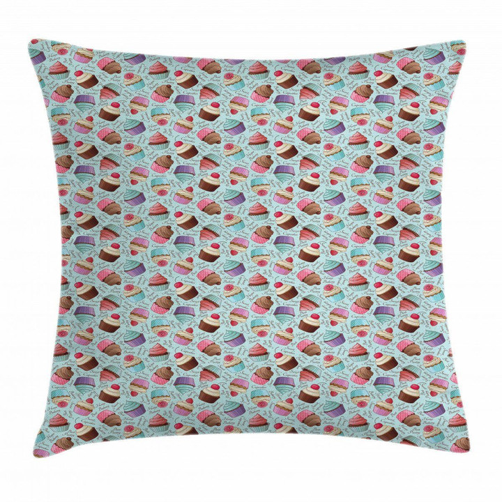 Pastry Cakes Calligraphy Colorful Pattern Printed Cushion Cover