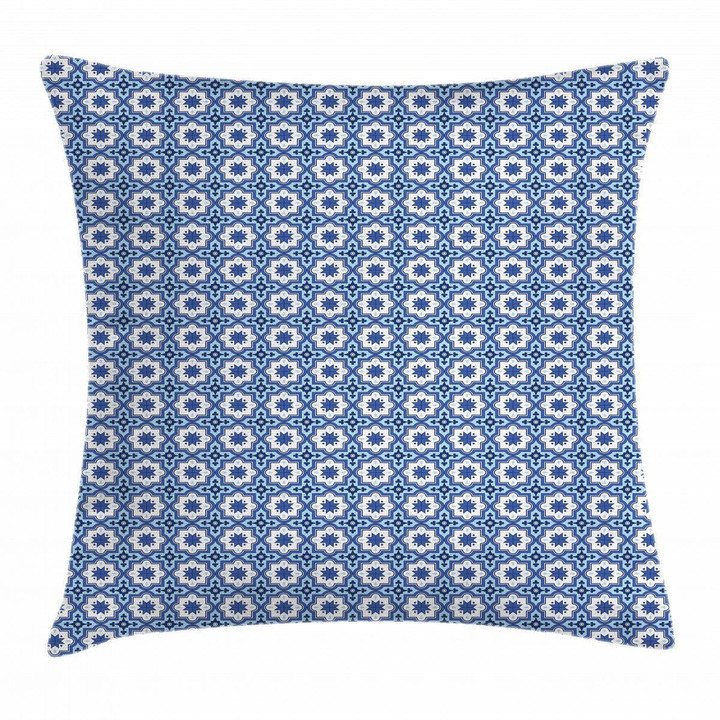 Moroccan Traditional Dark Blue And White Art Pattern Printed Cushion Cover
