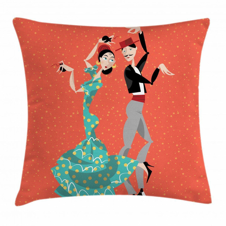 Flamenco Dancers Couple Art Pattern Printed Cushion Cover