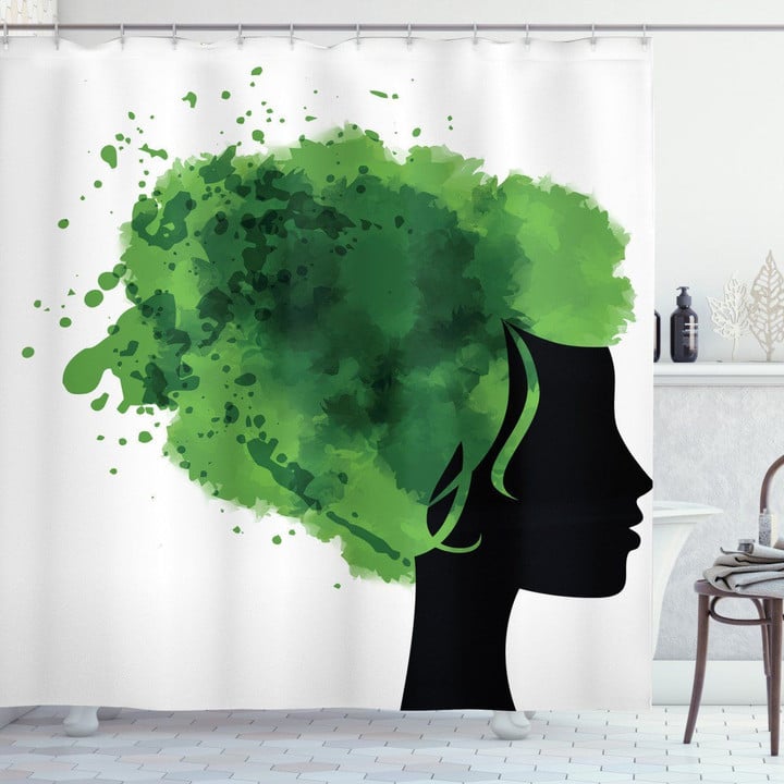 Tree Bushes Green Hair Art 3d Printed Shower Curtain Bathroom Decor