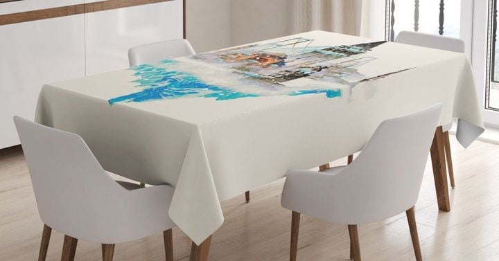 Watercolor Winter Scenery Art Printed Tablecloth