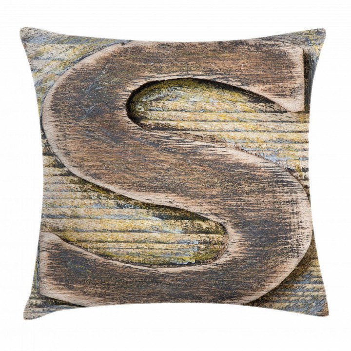 Wooden Block Letter S Font Pattern Cushion Cover