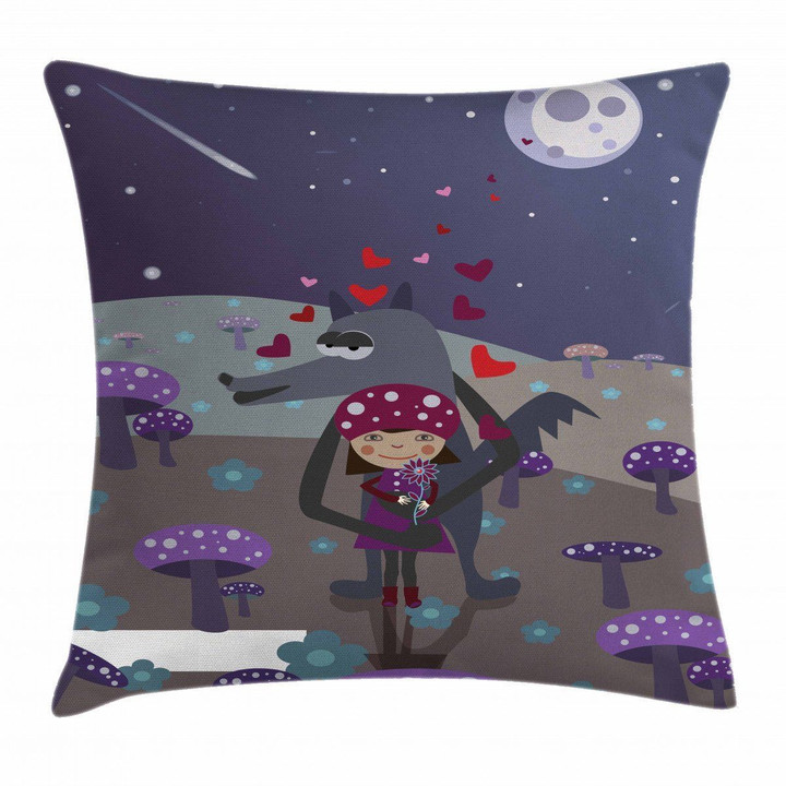 Red Riding Hood And Wolf Background Pattern Cushion Cover