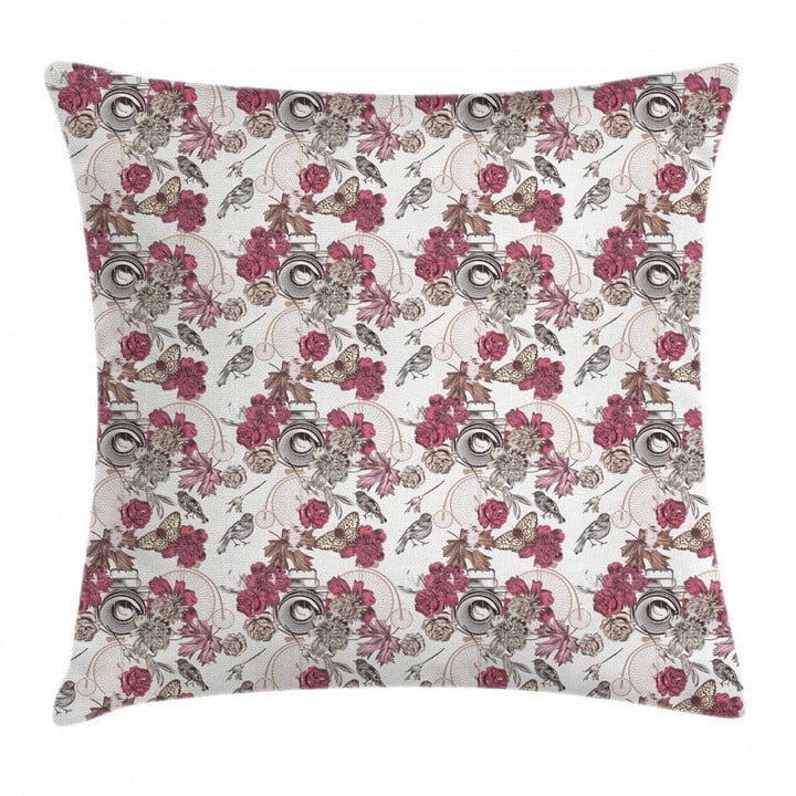 Flower Bouquet Pansy Rose Pattern Printed Cushion Cover
