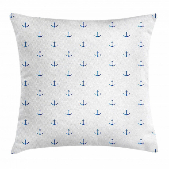 Vivid Blue Anchor Pattern Printed Cushion Cover