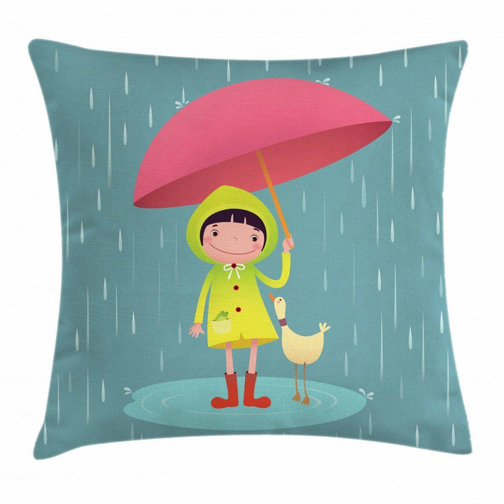 Girl With Duck Friend Art Pattern Printed Cushion Cover