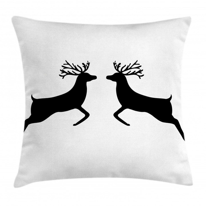 Reindeer Silhouette On White Art Printed Cushion Cover