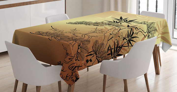 Bamboo Motifs Vintage Style Printed Tablecloth Home Decor