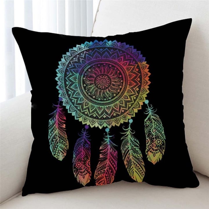 Multicolor Dreamcatcher Black Bohemian Cushion Pillow Cover